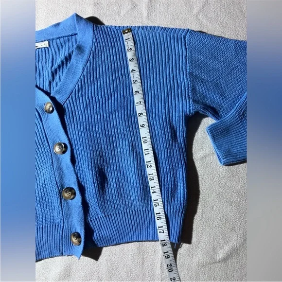 24 Colours Blue Cotton Ribbed Cropped V-neck Cardigan - Picture 6 of 8